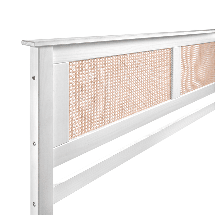 Kit Cabeceira + Mesa de Cabeceira 2 Gavetas de Rattan Nature na Cor Branca