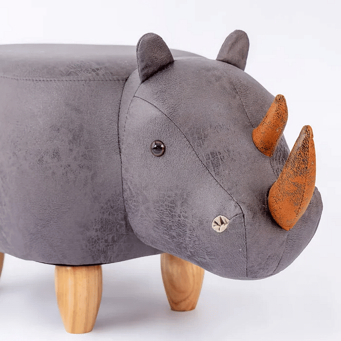 Puff Infantil Rinoceronte Couro Sintético e Madeira