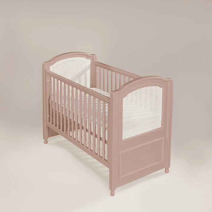 Berço Americano Feliz 2 em 1 Rosa Soft com Palha Branca