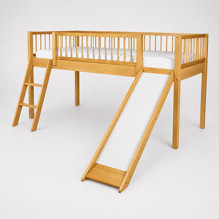 Cama Infantil de Solteiro Com Escorregador Bloomie em Madeira Maciça Pinus Mel