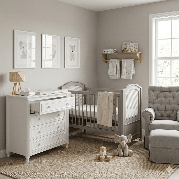 Berço Americano Feliz 2 em 1 Fendi Foggy com Palha Branca