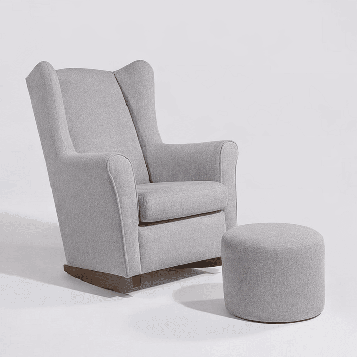 Poltrona de Amamentação Cloud com Balanço e Puff Linho Cinza