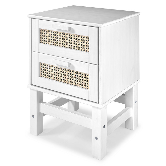 Mesa de Cabeceira Nature Rattan 02 Gavetas na Cor Branca
