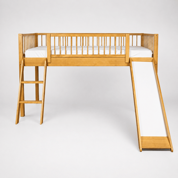 Cama Infantil de Solteiro Com Escorregador Bloomie em Madeira Maciça Pinus Mel