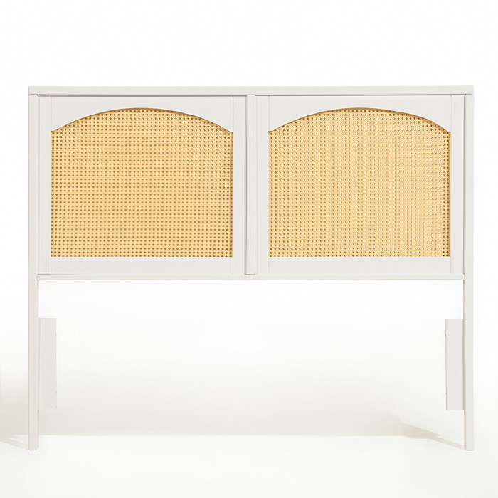 Cabeceira de Cama CASAL 146cm Arcs Madeira e Rattan na Cor Branca