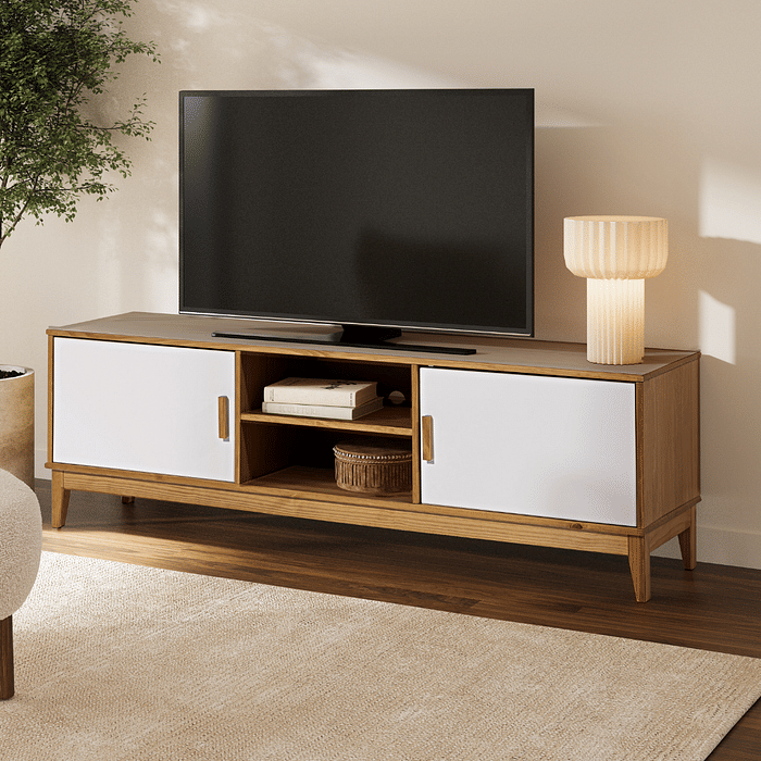 Rack para TV Alamo em Madeira Natural + Branco