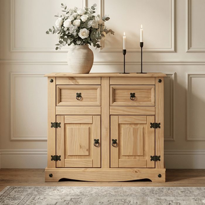 Balcão Buffet em Madeira Maciça de Pinus 2 Gavetas e 2 Portas