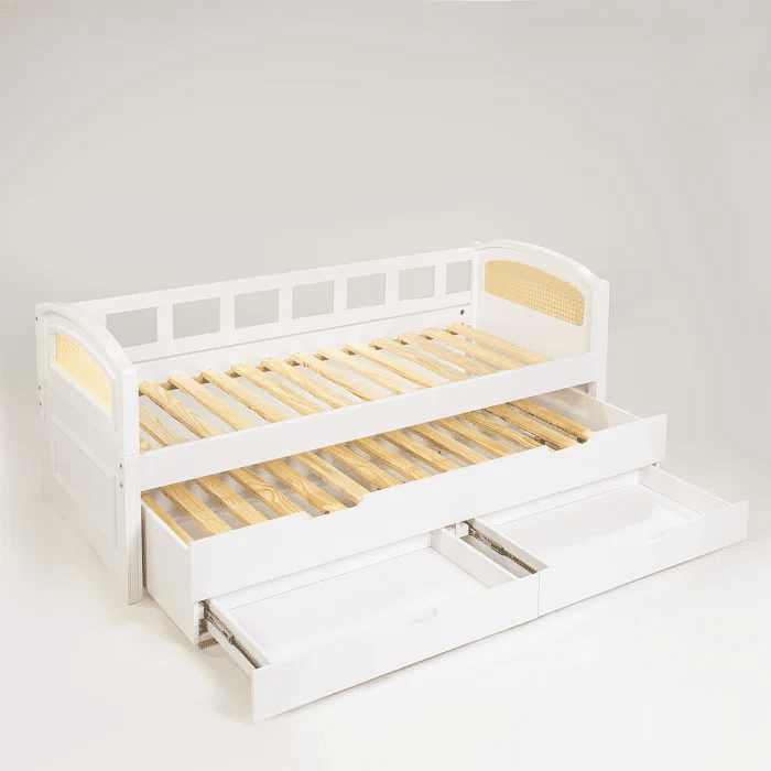 Sofá Cama com Cama Auxiliar Feliz Branco com Tela Mel