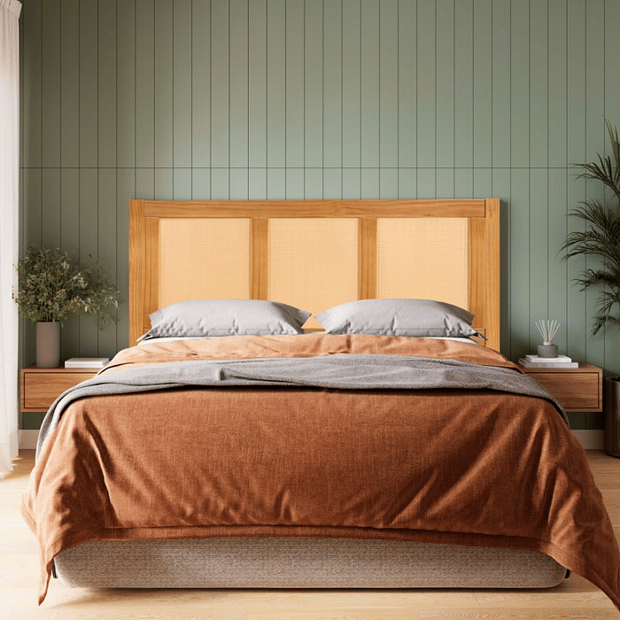 Cabeceira de Cama QUEEN 160cm Paglia Madeira e Rattan