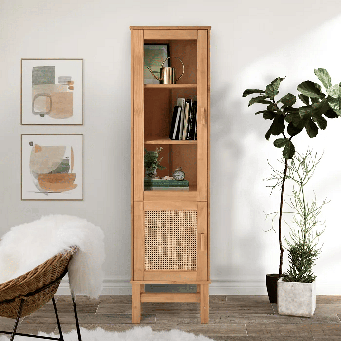 Cristaleira Nature em Madeira, Vidro e Rattan 02 Portas