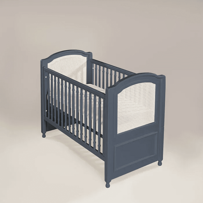 Berço Americano Feliz 2 em 1 Space Blue com Palha Branca