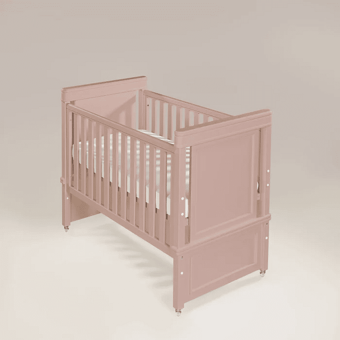 Berço Americano Encanto 2 em 1 de Rodinhas na Cor Rosa Soft