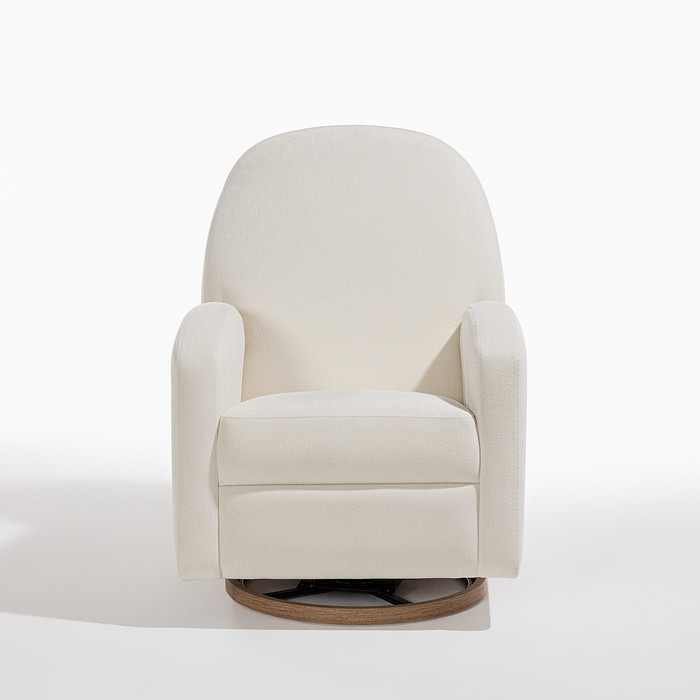 Poltrona de Amamentação Nina Giratória com Balanço e Puff Bouclé Branco