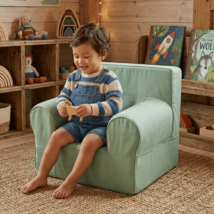 Mini Sofá Poltrona Infantil Verde de Espuma com Alça de Transporte e Capa Lavável