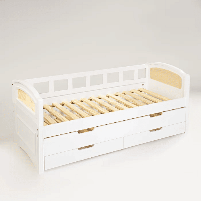 Sofá Cama com Cama Auxiliar Feliz Branco com Tela Mel