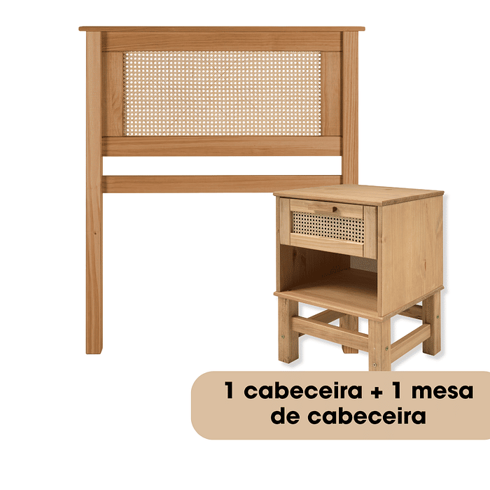 Kit Cabeceira SOLTEIRO + Mesa de Cabeceira 1 Gaveta de Rattan Nature