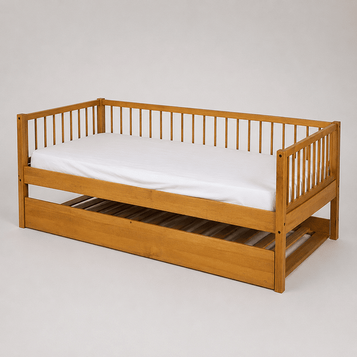 Cama de Solteiro com Cama Auxiliar em Madeira Maciça Pinus Mel