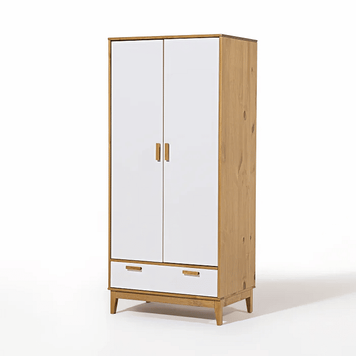 Roupeiro Alamo 2 Portas e 1 Gaveta em Madeira Natural + Branco