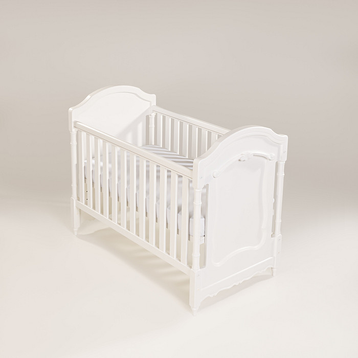 Kit Lilie Berço 2 em 1 e Cômoda 8 Gavetas em Madeira Maciça Branco Fosco