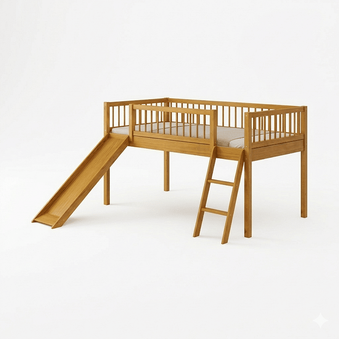 Cama Infantil Com Escorregador Bloomie em Madeira Maciça Pinus Mel