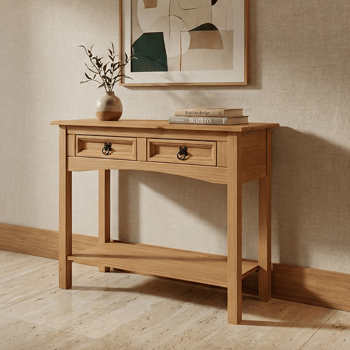 Aparador Madeira Maciça 2 Gavetas e 1 Prateleira 88 cm