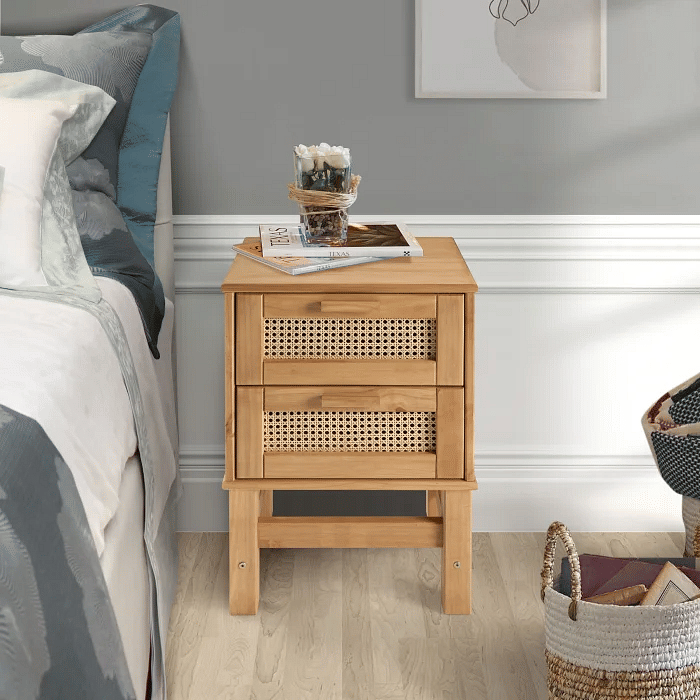 Mesa de Cabeceira Nature Rattan 02 Gavetas