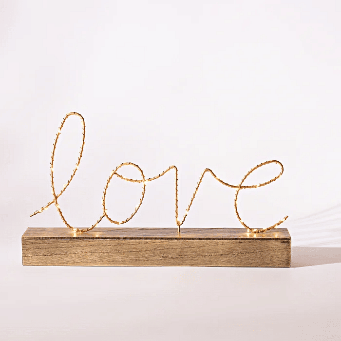 Luminária Decorativa de Mesa para Quarto e Sala Led LOVE Dourado a Pilha