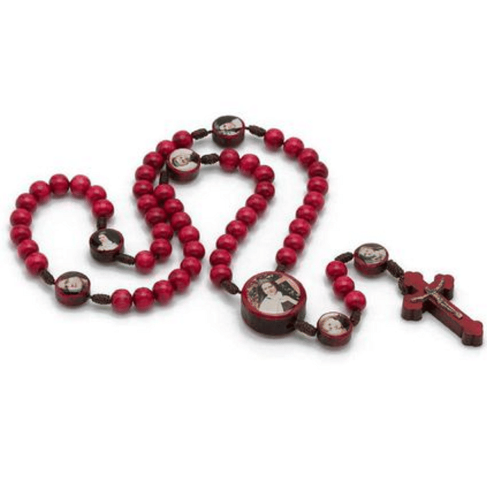 Terço de Madeira com Entremeio de Santa Teresinha e Imagens dela nos Mistérios