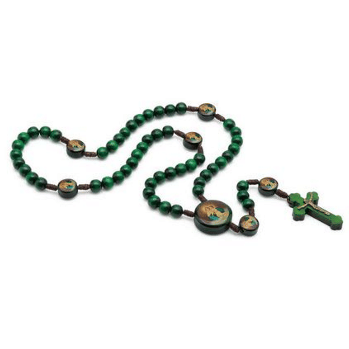 Terço de Madeira com Entremeio da Mãe Rainha  e Imagens dela nos Mistérios