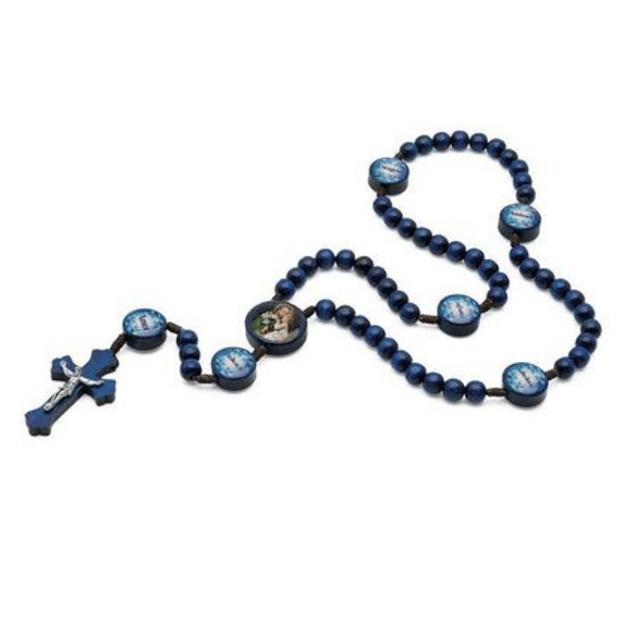 Terço de Madeira com Entremeio de São José e Palavras nos Mistérios