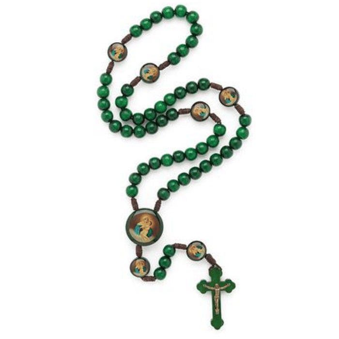 Terço de Madeira com Entremeio da Mãe Rainha  e Imagens dela nos Mistérios