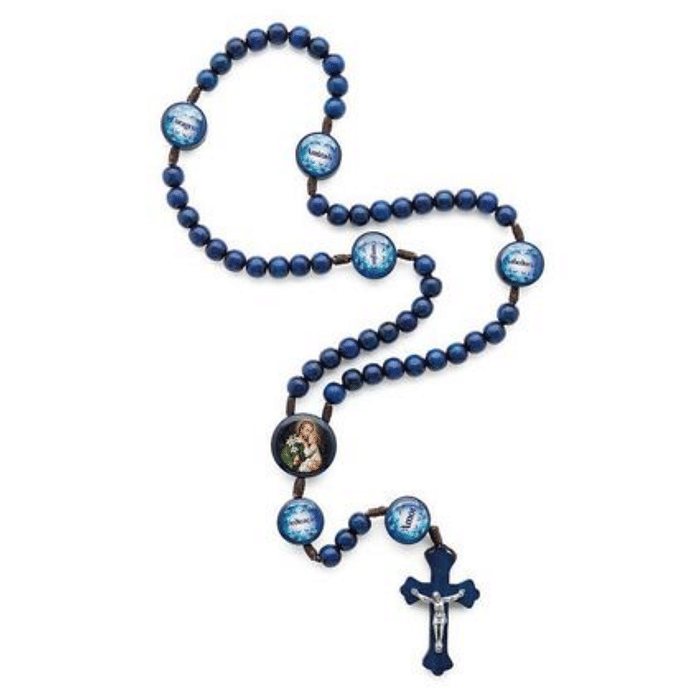 Terço de Madeira com Entremeio de São José e Palavras nos Mistérios