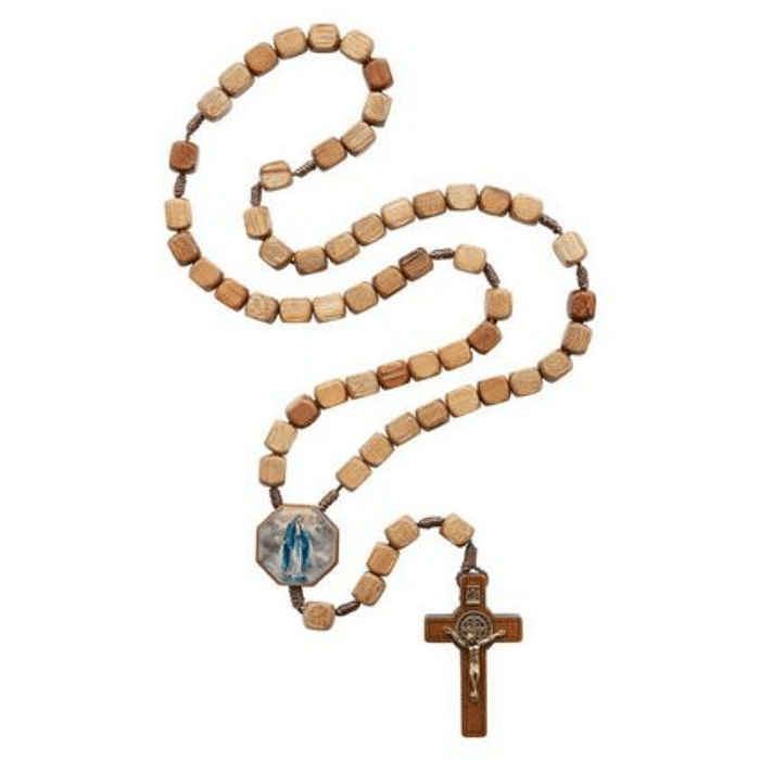 Terço de Madeira com Entremeio de N Sra das Graças e Mensagem Devocional