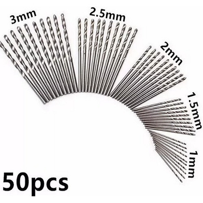 Jogo 50 Broca Aço Rapido 1 + 1,5 + 2 + 2,5 + 3mm HSS Din338