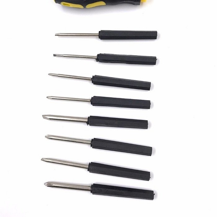 Kit 9 Chaves Fenda e Phillips Cabo Emborrachado Pontas Intercambiáveis