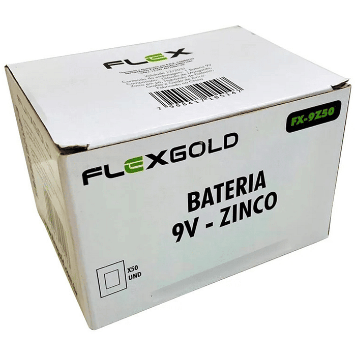 Bateria Zinco 9v Carbono Carvão Flex Caixa C/ 50Unds Violão Sensor Infra Microfone Radio