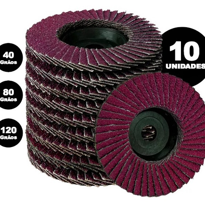 Kit 10 Disco Flap Cônico 4 1/2" Grão 40/60/80/120 Aço Inox e Metais Alta Durabilidade