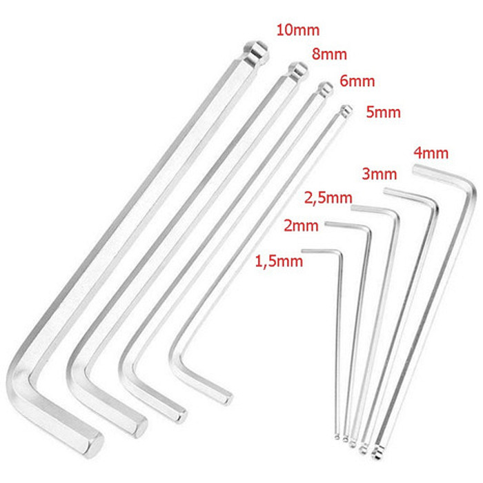 Kit 9 Chaves Allen Cromo Vanadium 1,5mm a 10mm Cabo Emborrachado Alta Durabilidade