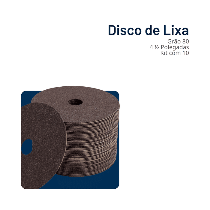 Discos de Lixa Grão 80 - 4 1/2" Pol 115mm Kit com 10
