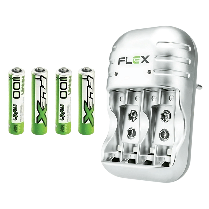 Carregador de Pilhas AAA Bateria Portátil 1100mah + 4 Pilhas Recarregáveis