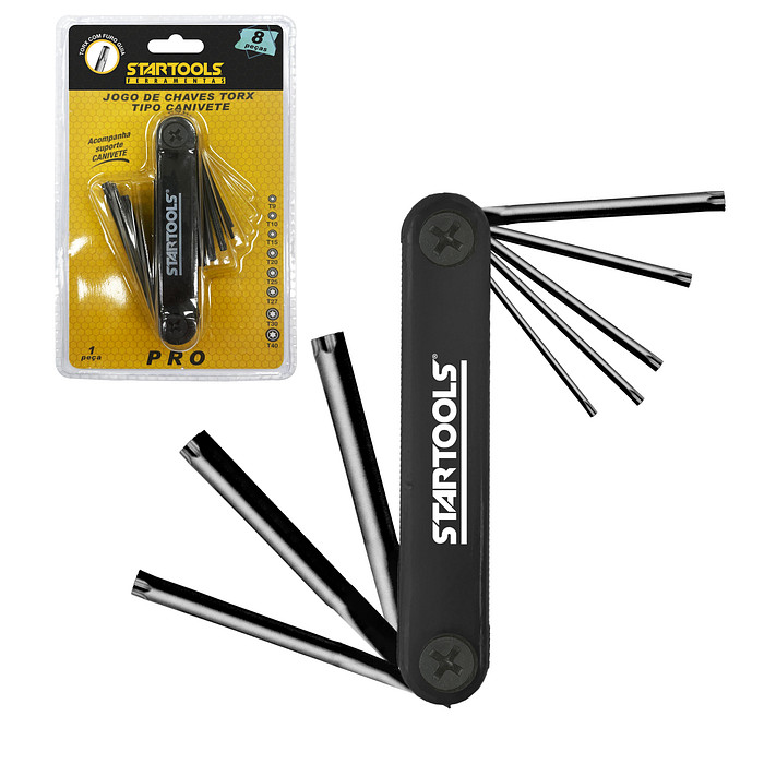 Jogo Chaves Torx Tipo Canivete 8 Peças T9 a T40 Aço Carbono