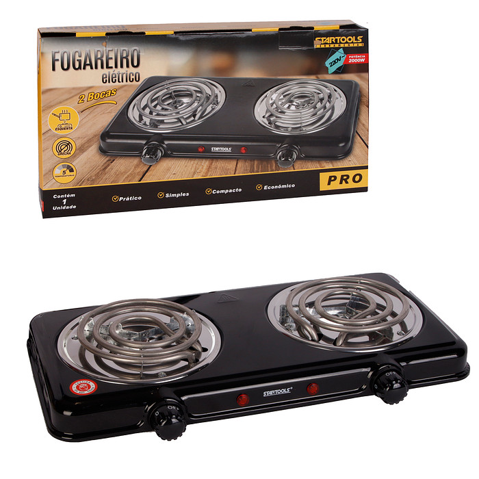 Fogareiro Elétrico Portátil Fogão 1 ou 2 Bocas Cozinha Camping Mesa Compacto Viagem Trailer Emergência