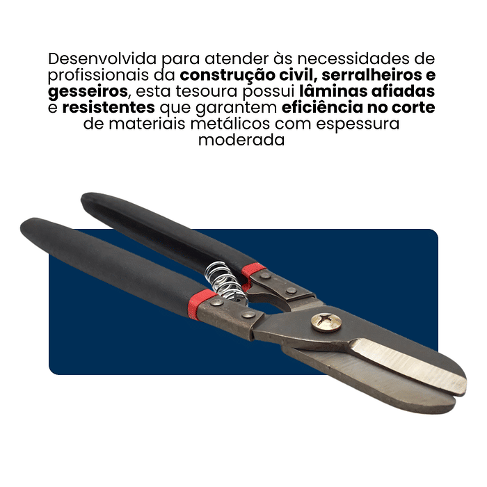 Tesoura Metal Reta Profissional Chapas Calhas Montante de Drywall