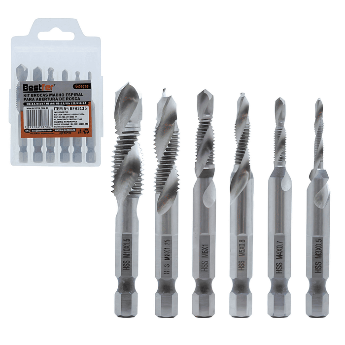 KIT DE BROCA MACHO ESPIRAL PARA ABERTURA DE ROSCA 6PCS