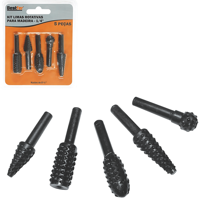 Limas Rotativa Fresa Retifica para Madeira 1/4" Jogo Kit com 5 pçs
