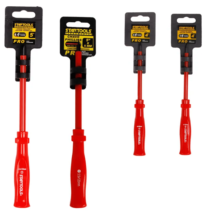 Jogo Chave Isolada 1000v Eletricista Fenda Phillips 4'' 5''