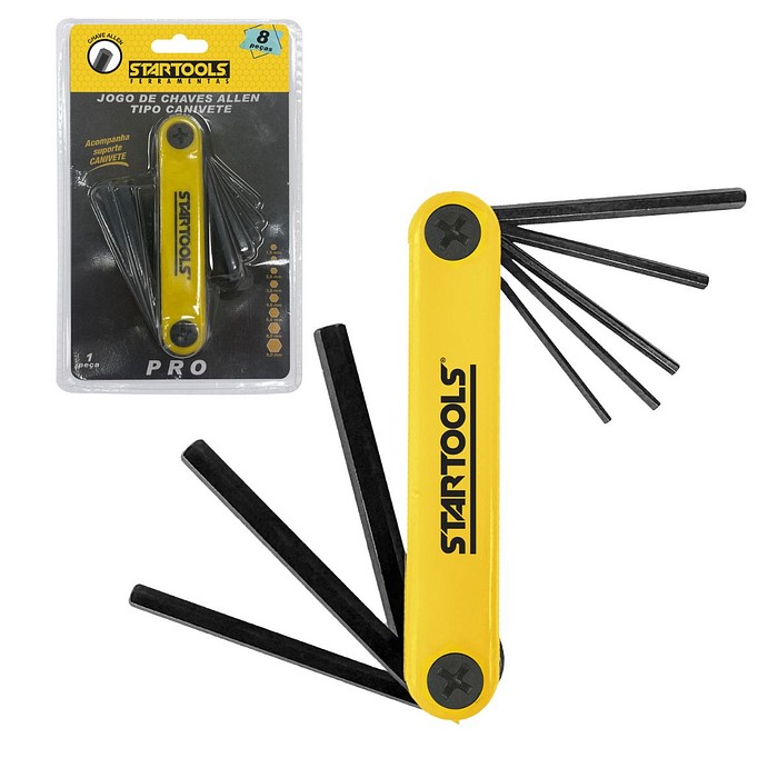 Jogo Chaves Allen Tipo Canivete 8 Peças 1,5 a 8mm Aço Carbono