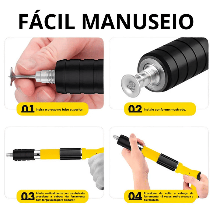Pistola de Fixação Direta de Prego e Rebite Rebitadeira Pino + Estojo Kit