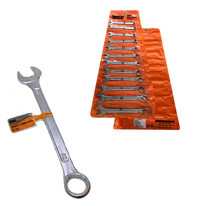 Chave Combinada PRO Jogo com 12 - 6-22mm Drop Forged Mais Resistente