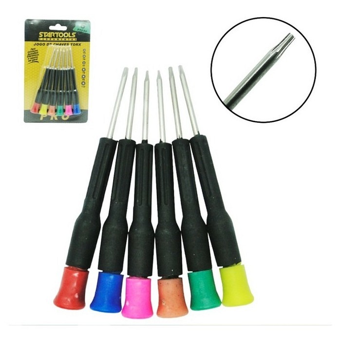 Kit 6 Chaves Torx T5 a T10 Precisão Eletronica Cabo Emborrachado